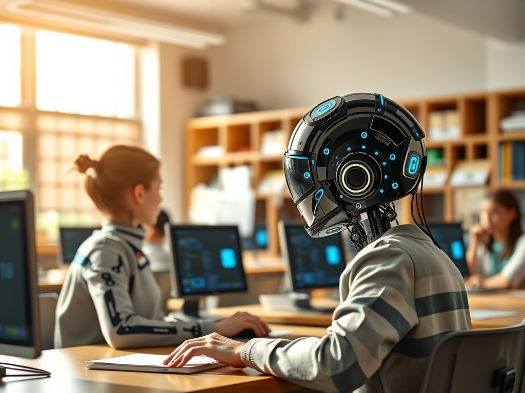 AI generated image of a robot in school